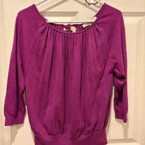 LOFT Magenta Knit Sweater Top with Pleated Design, size Large